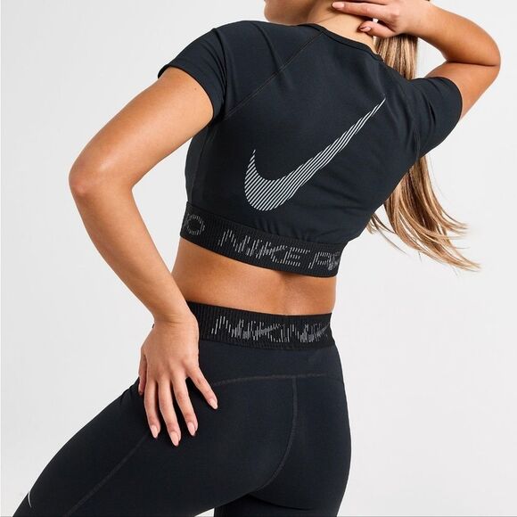 Nike Pro Dri-FIT Short-Sleeve Cropped Top Gym T-Shirt Women's XS New HM6369-010 - Picture 7 of 15